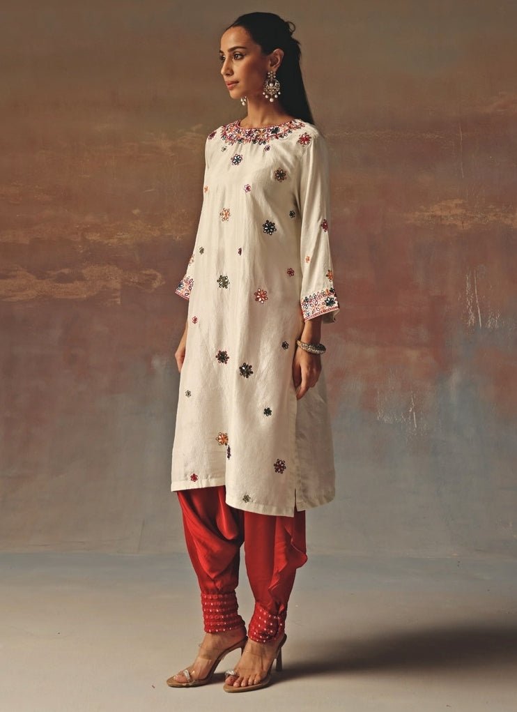 Twenty Nine Ivory Monga Silk Kurta With Red DhotiFabilicious Fashion