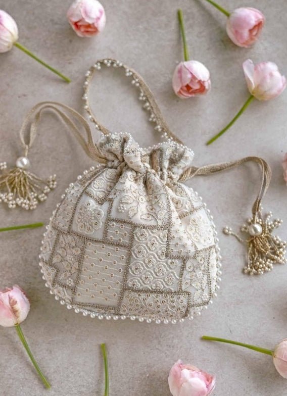 Ivory Mosiac Embroidered Potli AMYRA - Fabilicious Fashion