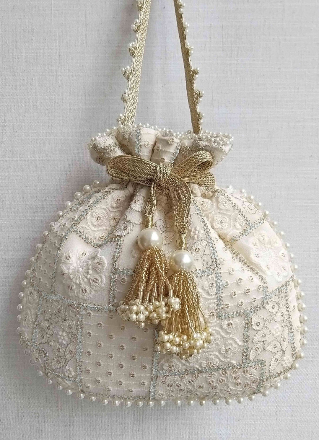 Ivory Mosiac Embroidered Potli AMYRA - Fabilicious Fashion