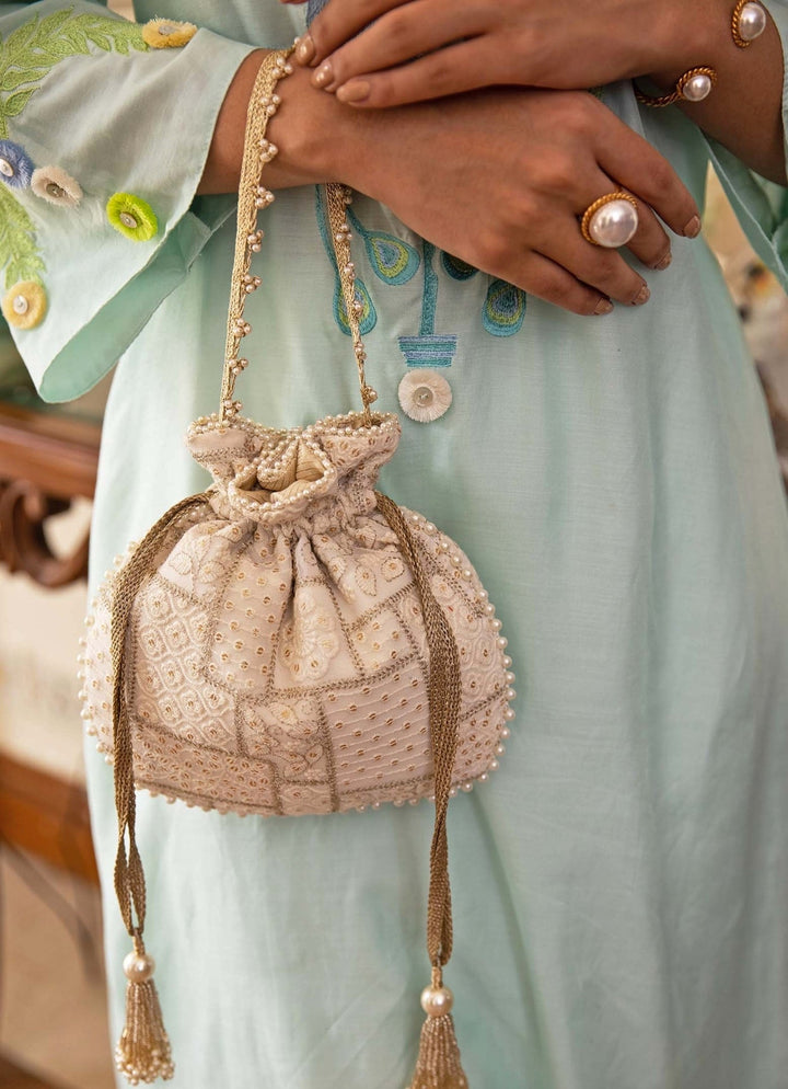 Ivory Mosiac Embroidered Potli AMYRA - Fabilicious Fashion