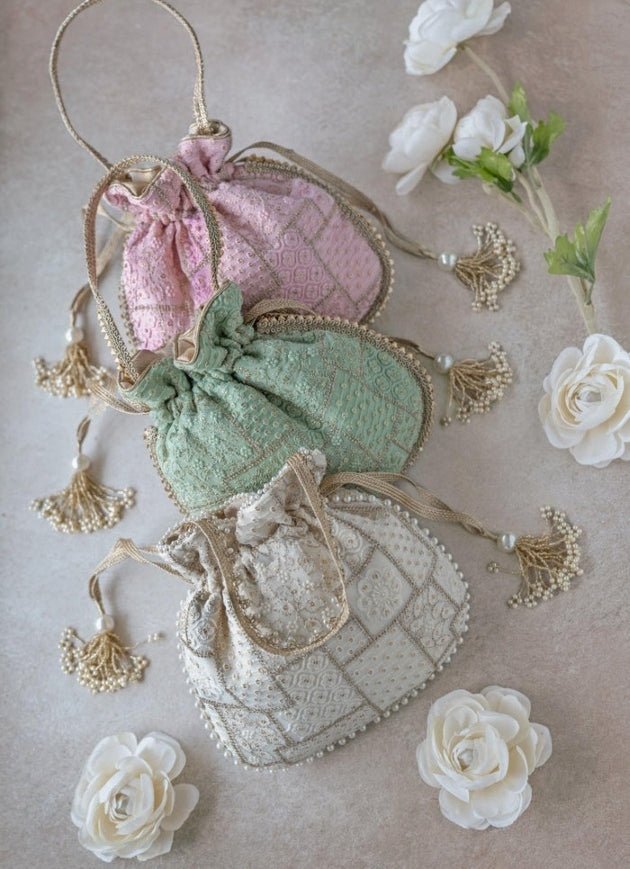 Ivory Mosiac Embroidered Potli AMYRA - Fabilicious Fashion