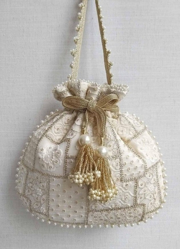 Ivory Mosiac Embroidered Potli AMYRA - Fabilicious Fashion