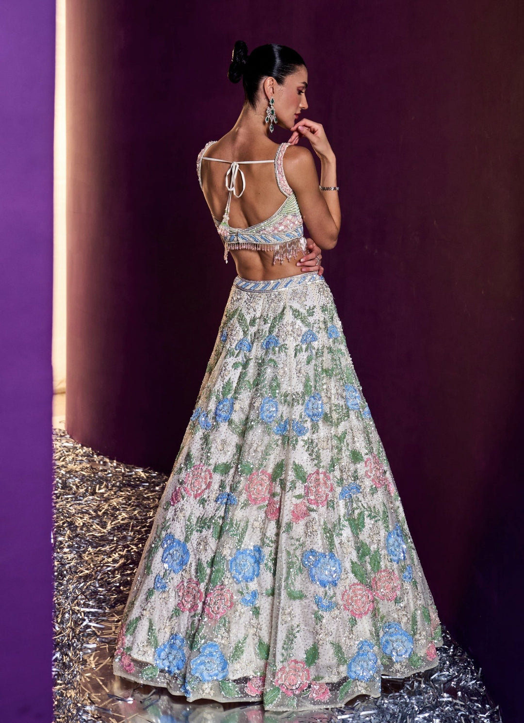 Ivory Multi Colour Sequins Embroidered Lehenga Set Angad Singh - Fabilicious Fashion