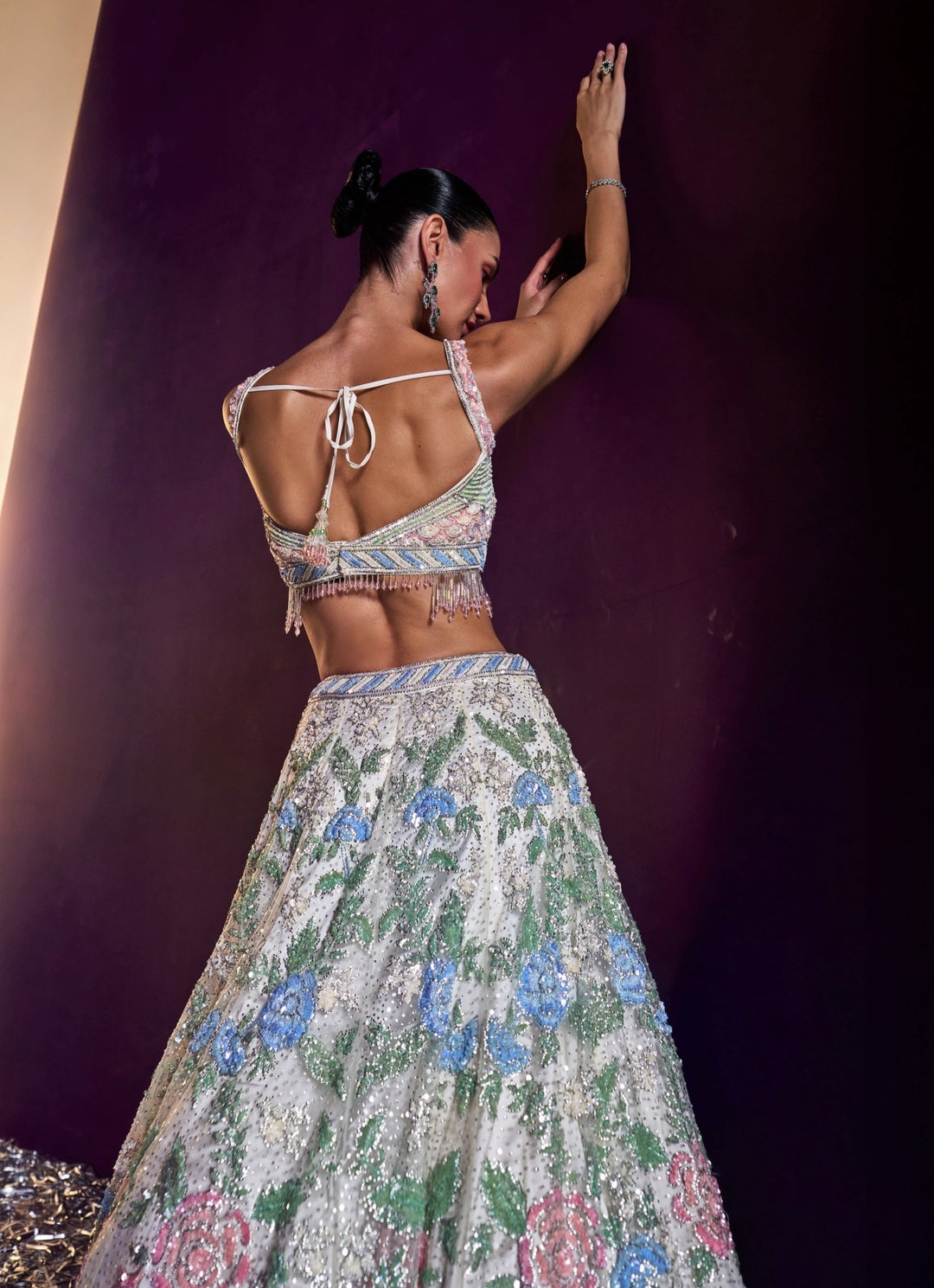 Ivory Multi Colour Sequins Embroidered Lehenga Set Angad Singh - Fabilicious Fashion