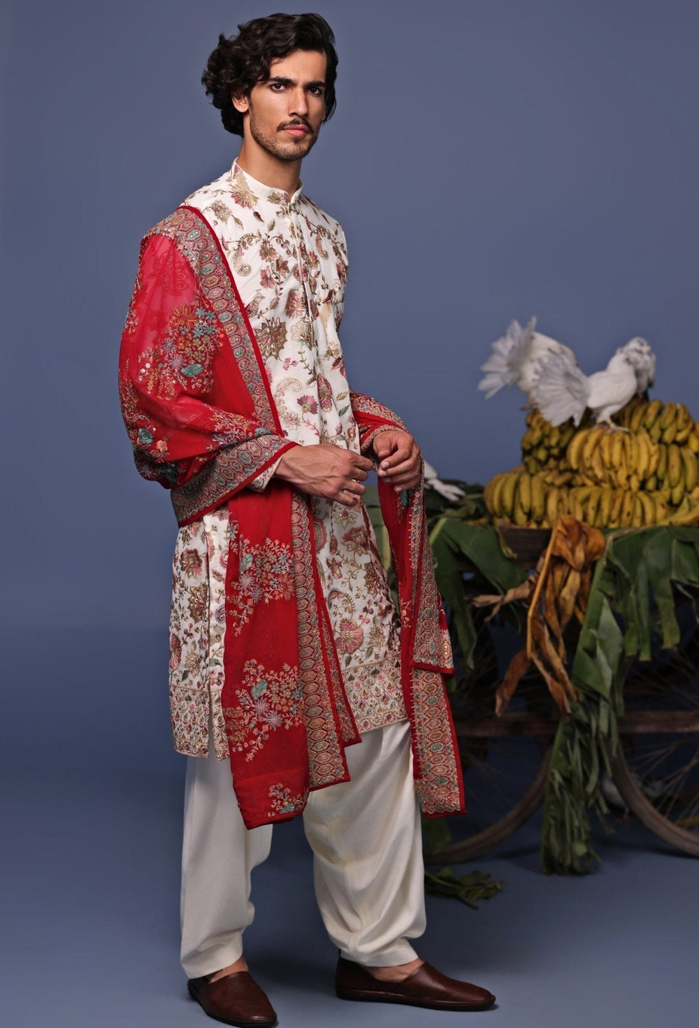 Ivory Multi Thread Embroidered Kurta Patiala Pant Set Kalpraag - Fabilicious Fashion