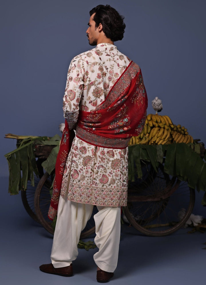 Ivory Multi Thread Embroidered Kurta Patiala Pant Set Kalpraag - Fabilicious Fashion