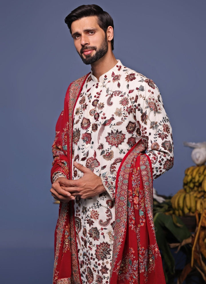 Ivory Multi Thread Embroidered Kurta Patiala Pant Set Kalpraag - Fabilicious Fashion