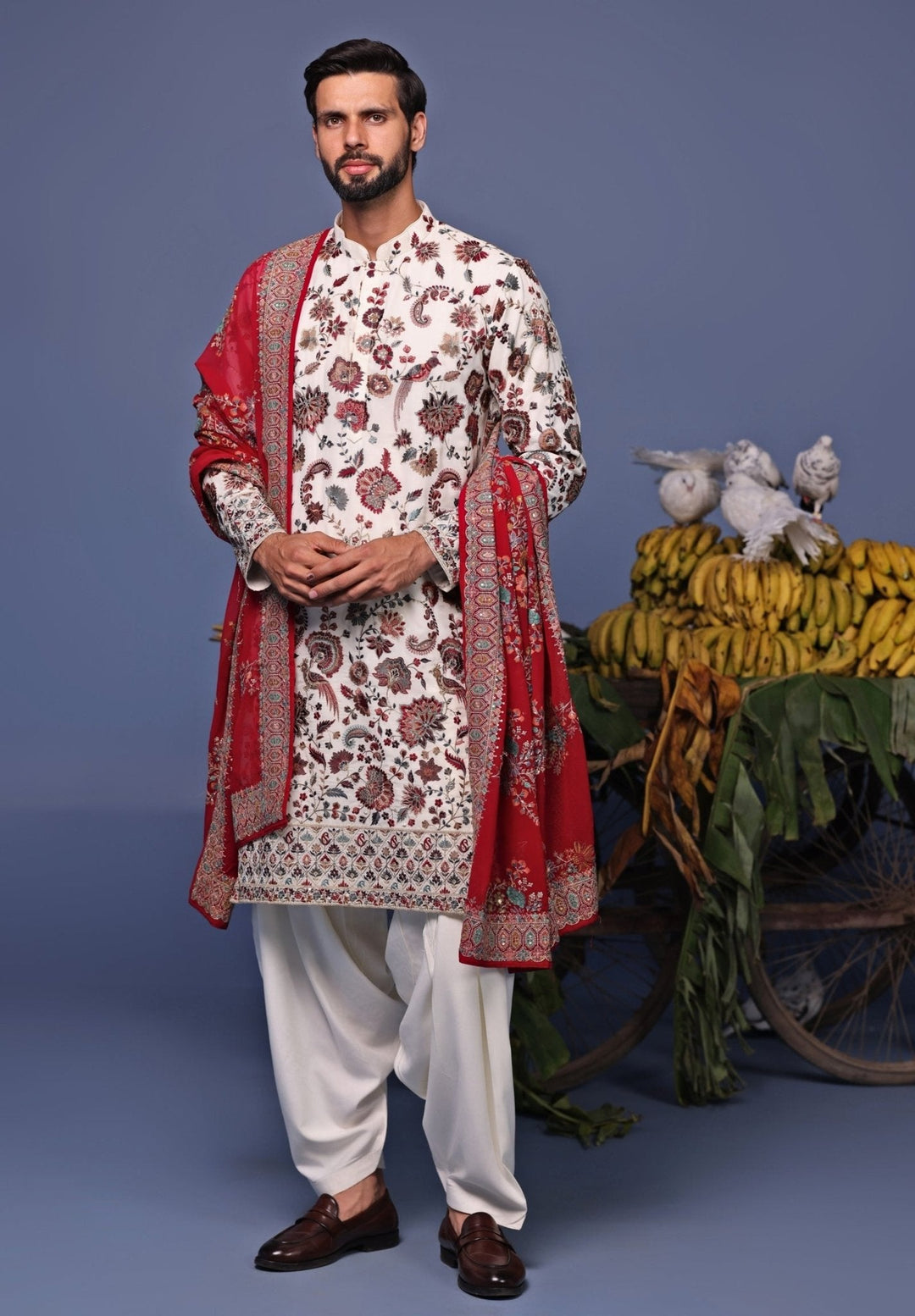 Ivory Multi Thread Embroidered Kurta Patiala Pant Set Kalpraag - Fabilicious Fashion