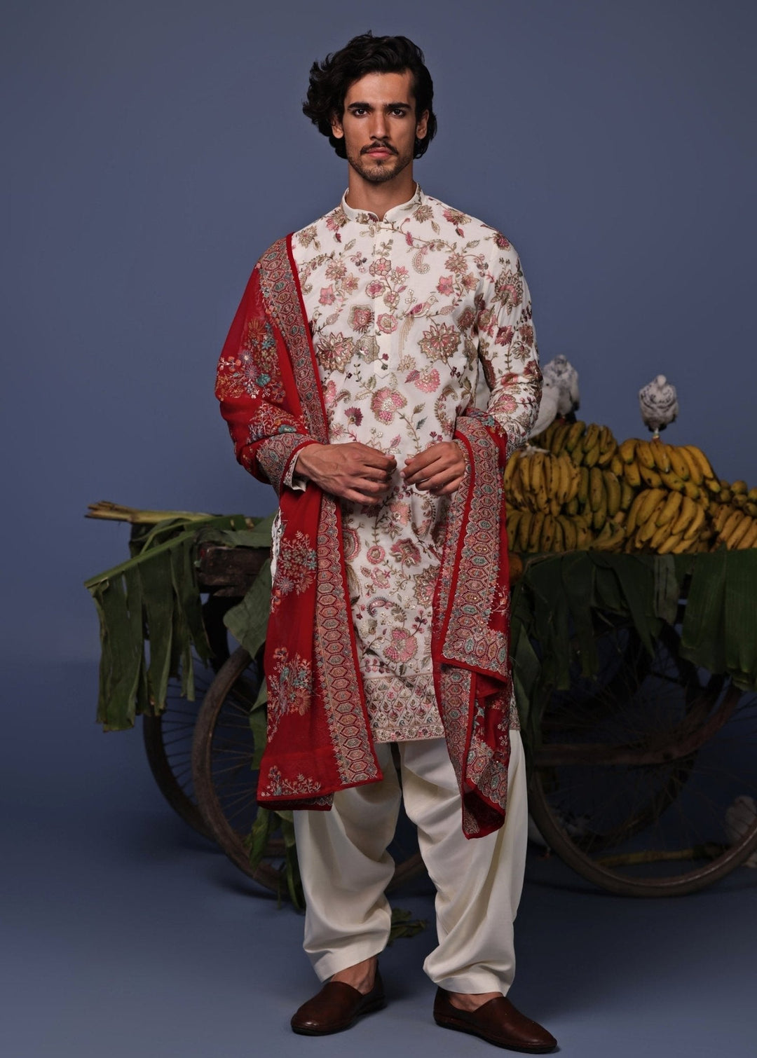 Ivory Multi Thread Embroidered Kurta Patiala Pant Set Kalpraag - Fabilicious Fashion