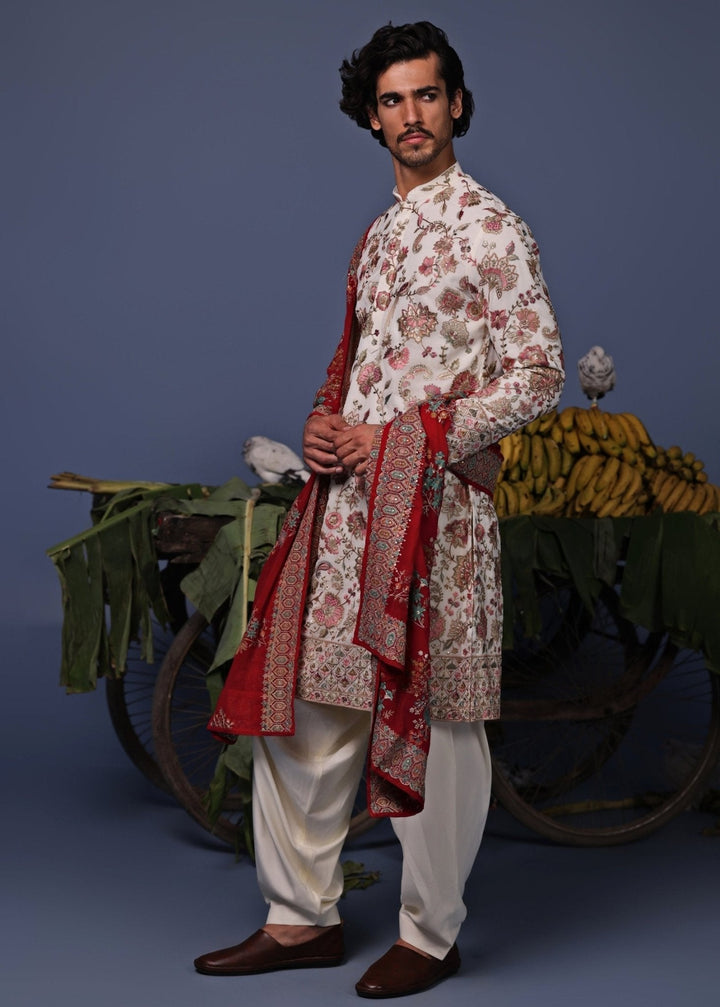 Ivory Multi Thread Embroidered Kurta Patiala Pant Set Kalpraag - Fabilicious Fashion