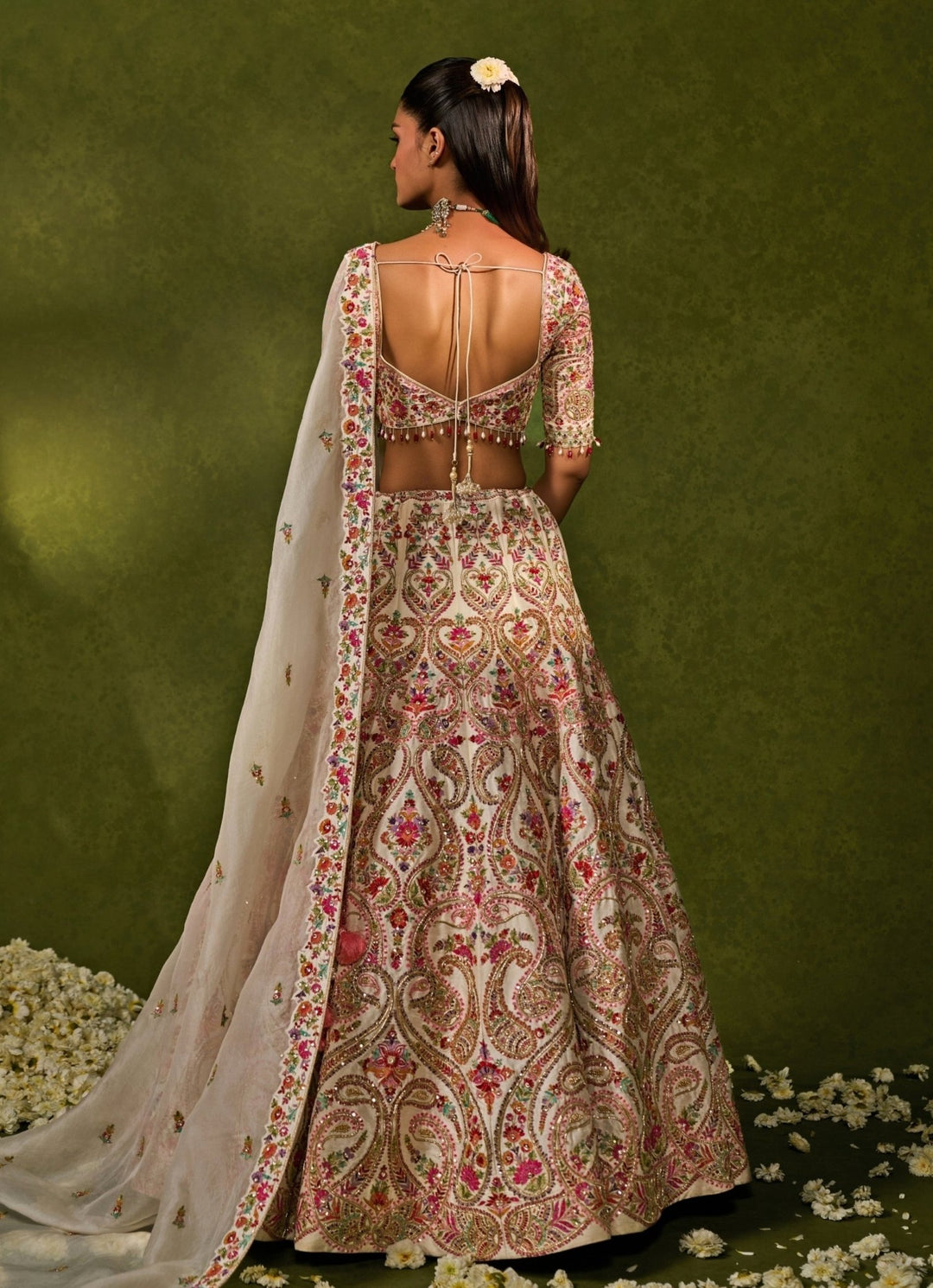 Ivory Multicolour Raw Silk Lehenga Chamee & Palak - Fabilicious Fashion