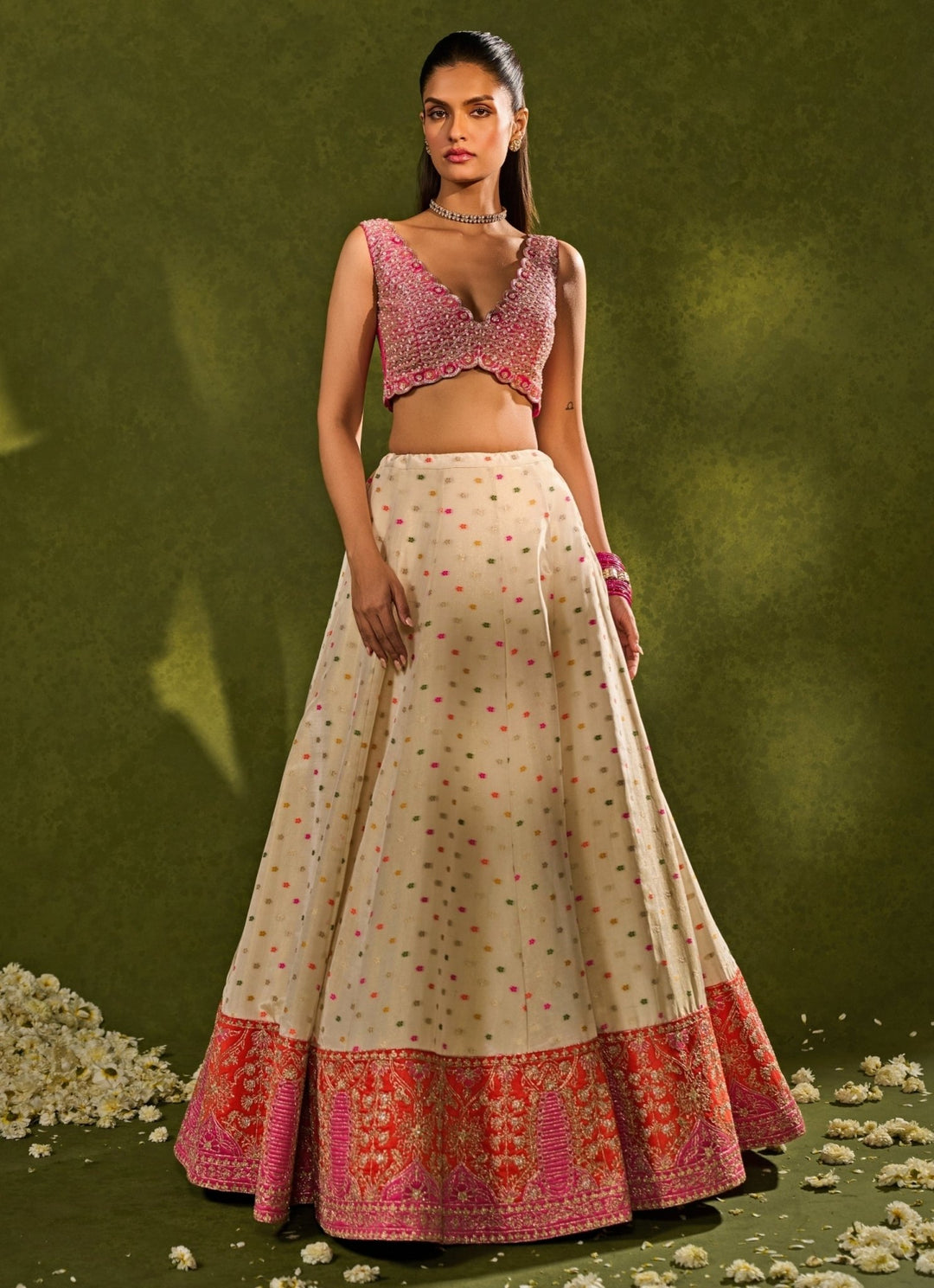 Chamee and Palak Ivory Multicolour Tissue Jamewar LehengaFabilicious Fashion
