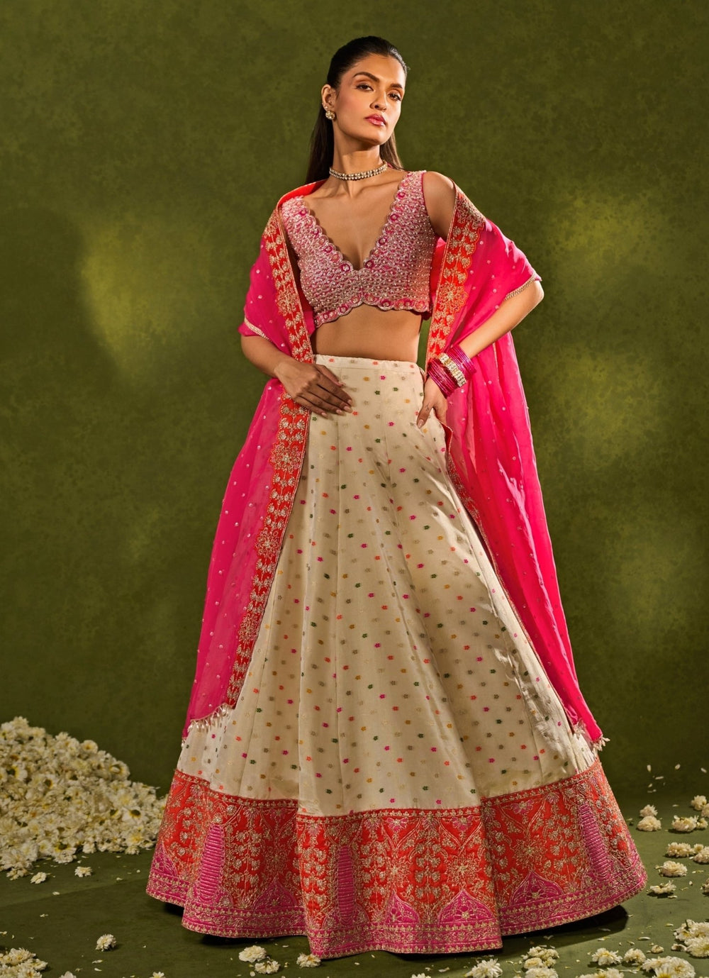 Chamee and Palak Ivory Multicolour Tissue Jamewar LehengaFabilicious Fashion