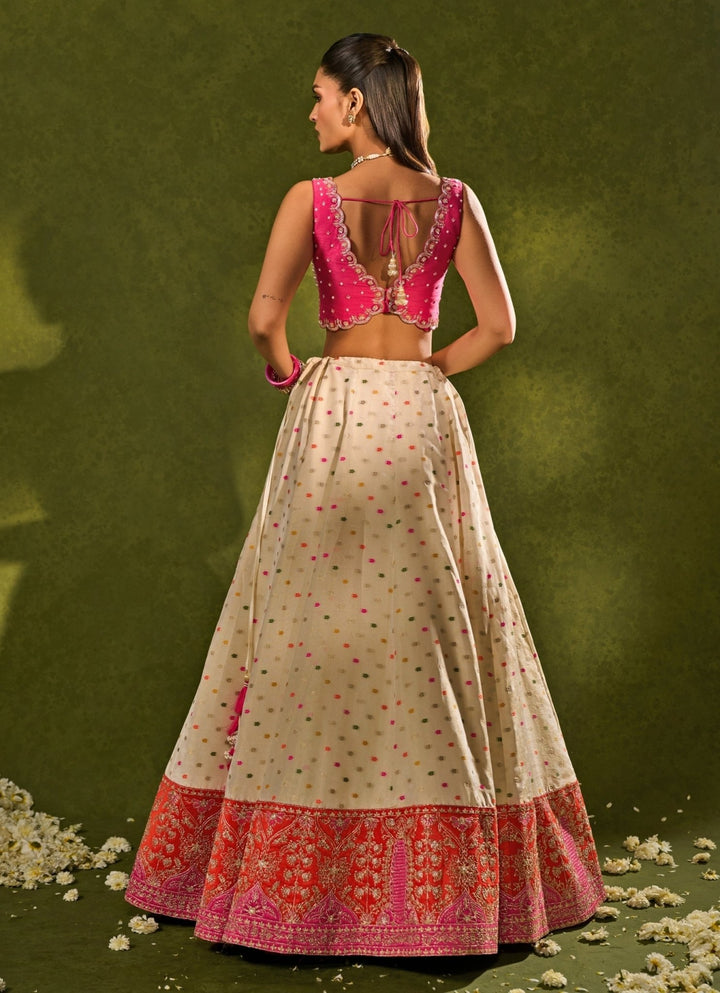 Chamee and Palak Ivory Multicolour Tissue Jamewar LehengaFabilicious Fashion