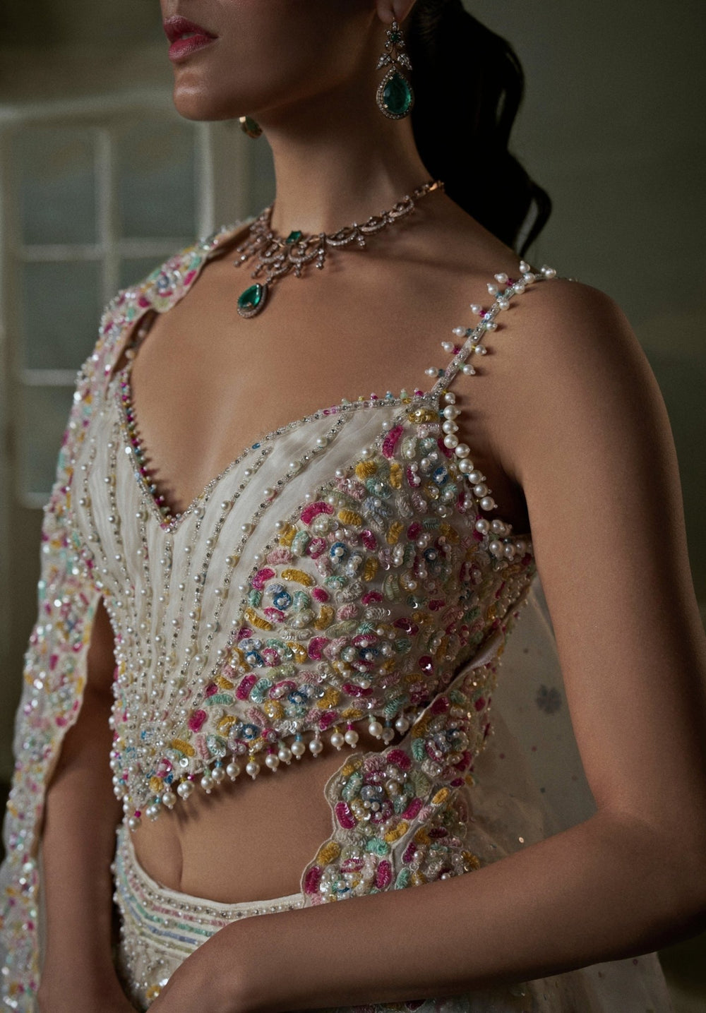 Ivory Multicoloured Organza Lehenga Set Nitika Gujral - Fabilicious Fashion