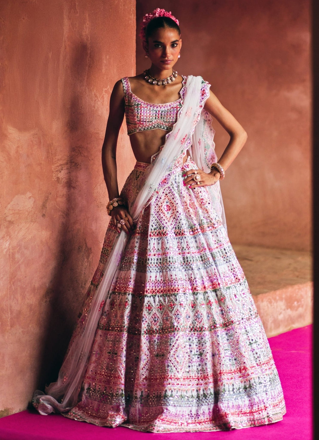 Ivory Multicoloured Raw Silk Lehenga Set Angad Singh - Fabilicious Fashion