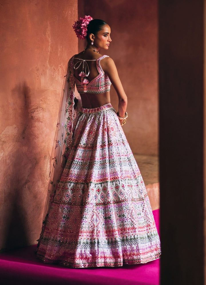 Ivory Multicoloured Raw Silk Lehenga Set Angad Singh - Fabilicious Fashion