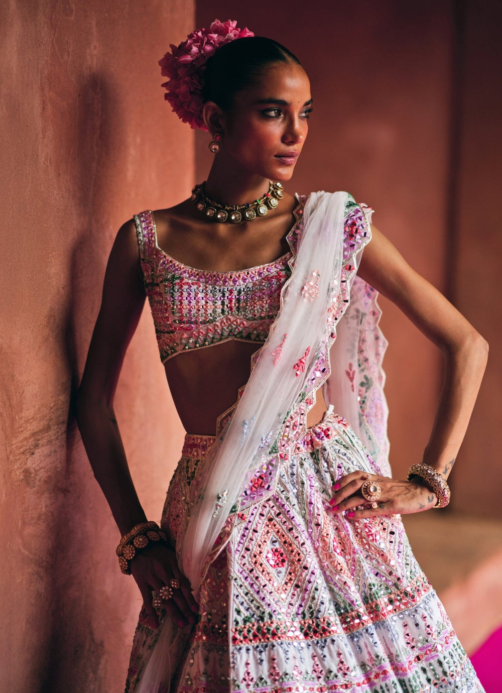 Ivory Multicoloured Raw Silk Lehenga Set Angad Singh - Fabilicious Fashion