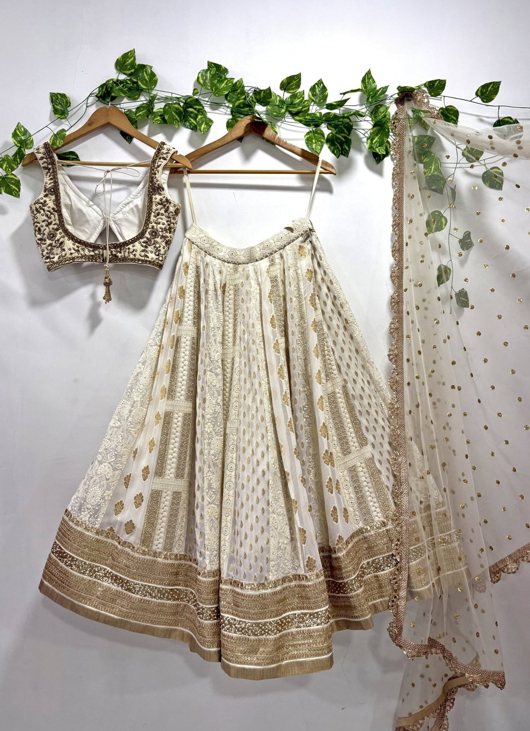 Priti Sahni Ivory Multipanel Georgette Lehenga SetFabilicious Fashion