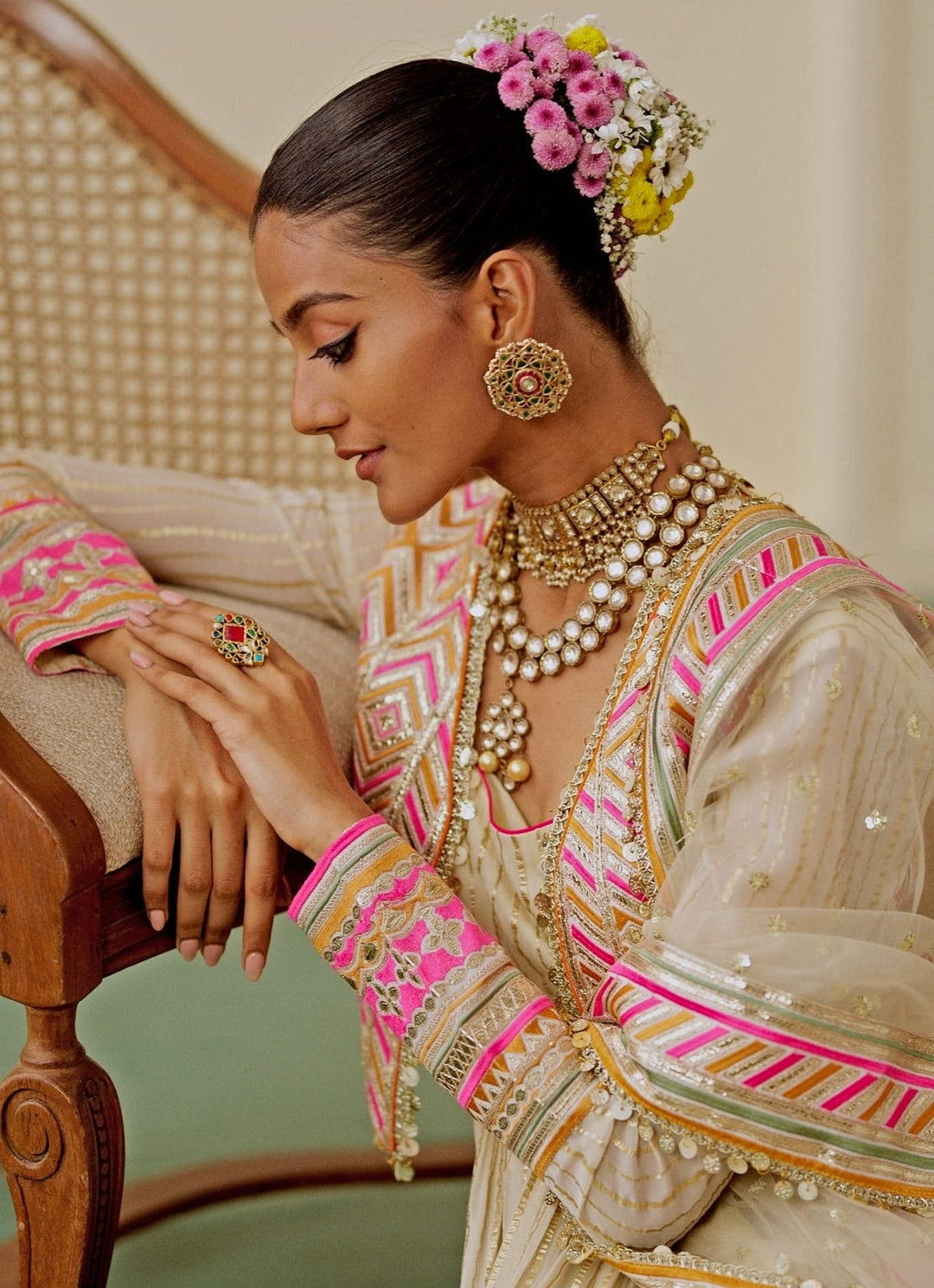 Gopi Vaid Ivory Organza Anarkali Set With JacketFabilicious Fashion