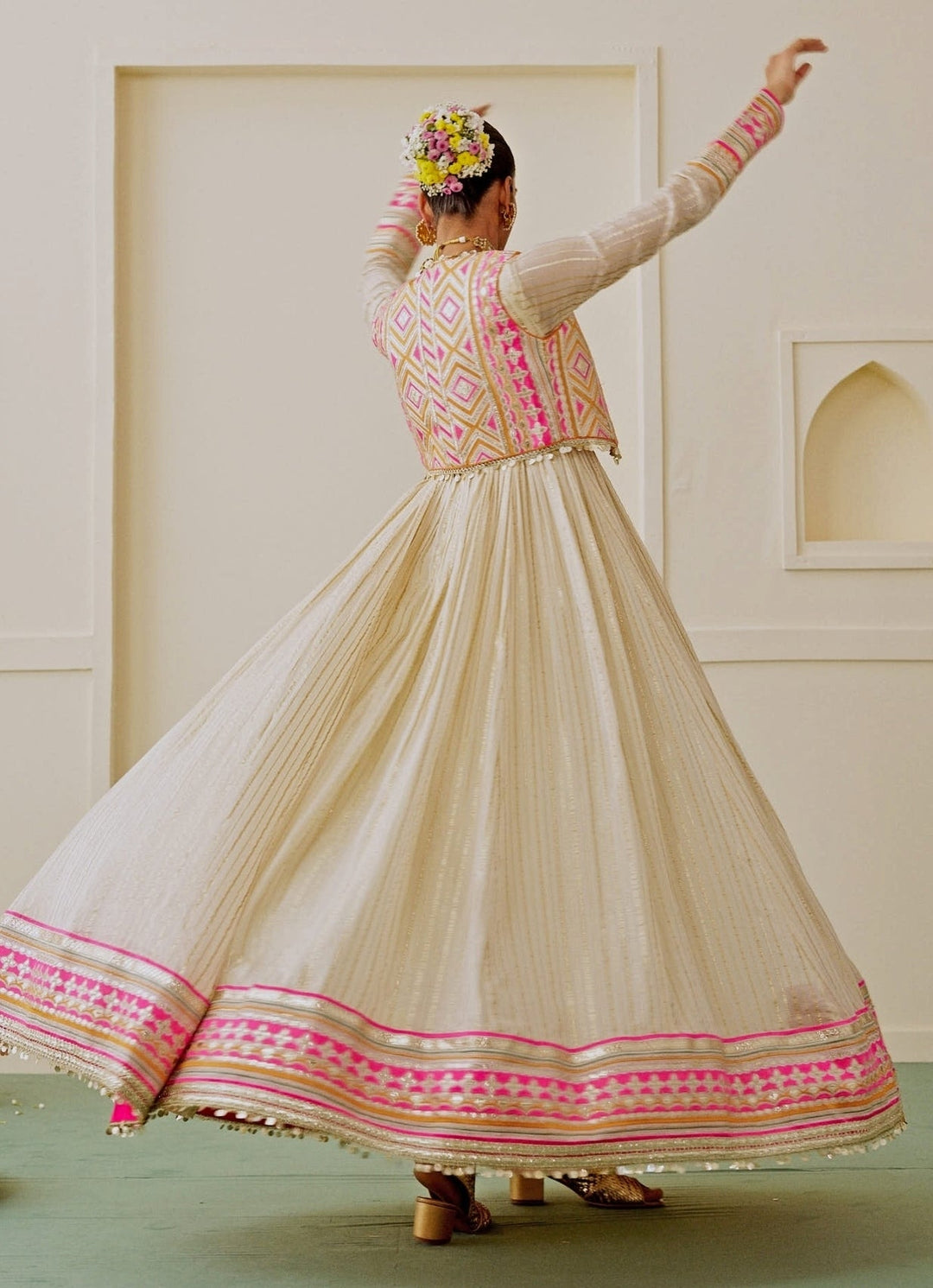 Gopi Vaid Ivory Organza Anarkali Set With JacketFabilicious Fashion
