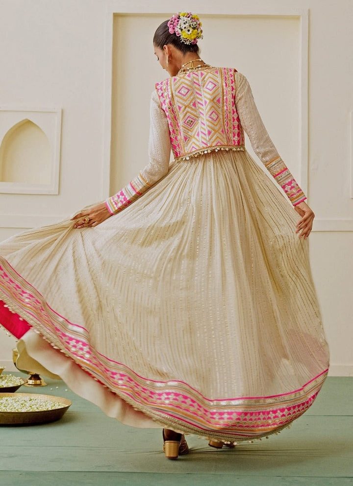 Gopi Vaid Ivory Organza Anarkali Set With JacketFabilicious Fashion