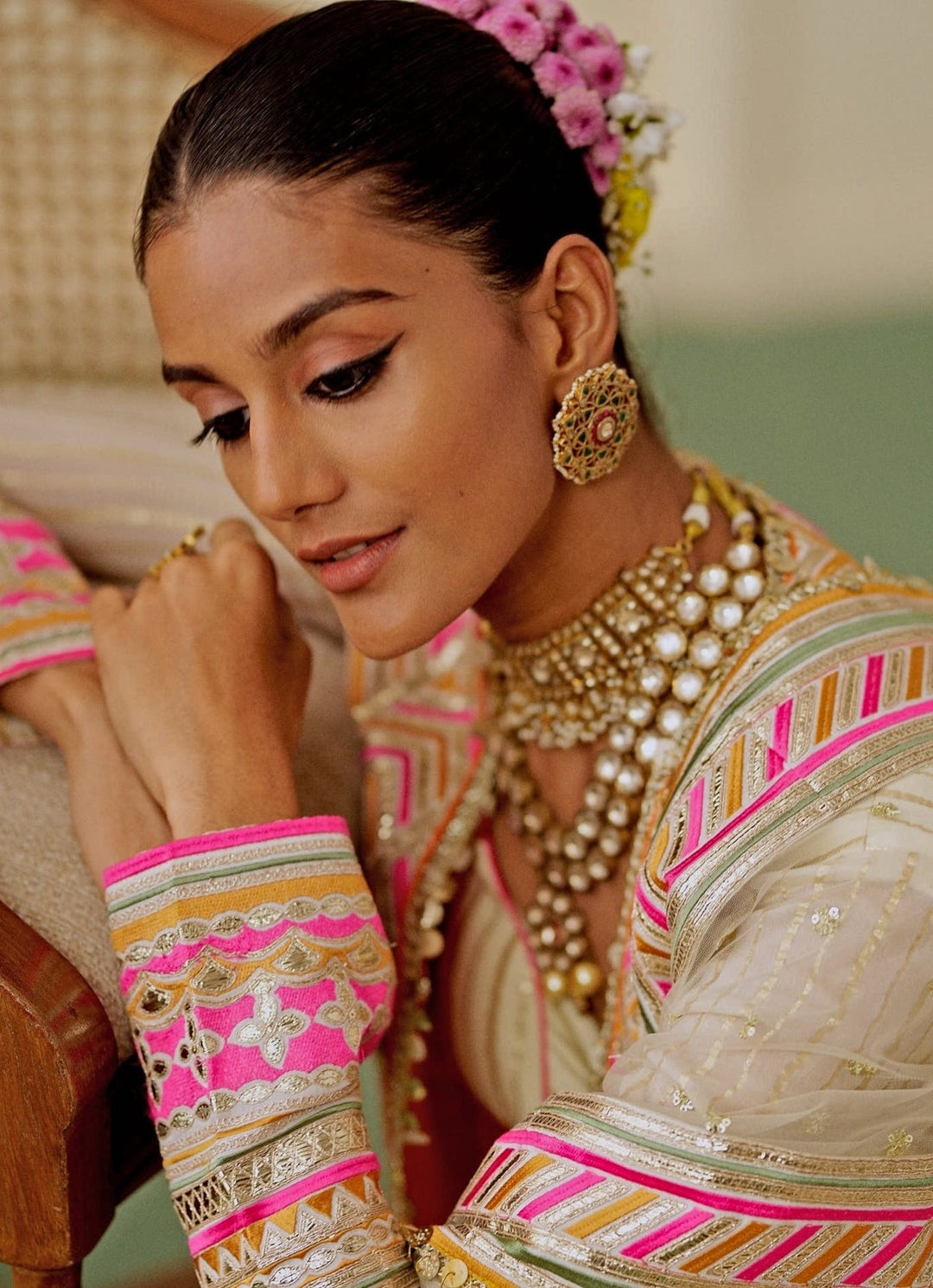 Gopi Vaid Ivory Organza Anarkali Set With JacketFabilicious Fashion