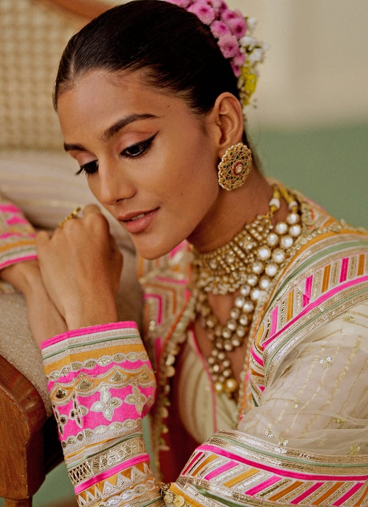 Gopi Vaid Ivory Organza Anarkali Set With JacketFabilicious Fashion