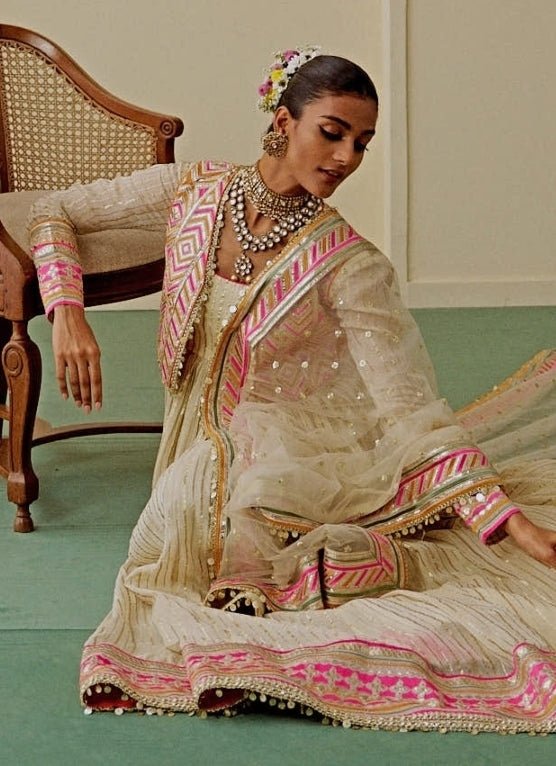 Gopi Vaid Ivory Organza Anarkali Set With JacketFabilicious Fashion
