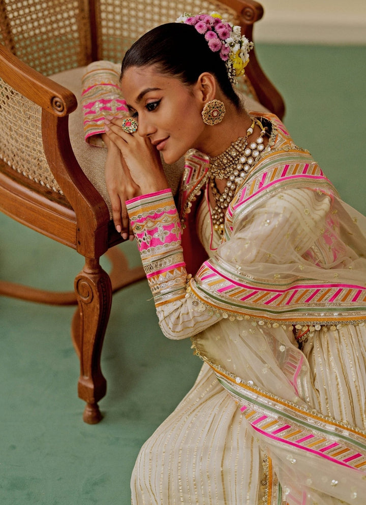 Gopi Vaid Ivory Organza Anarkali Set With JacketFabilicious Fashion
