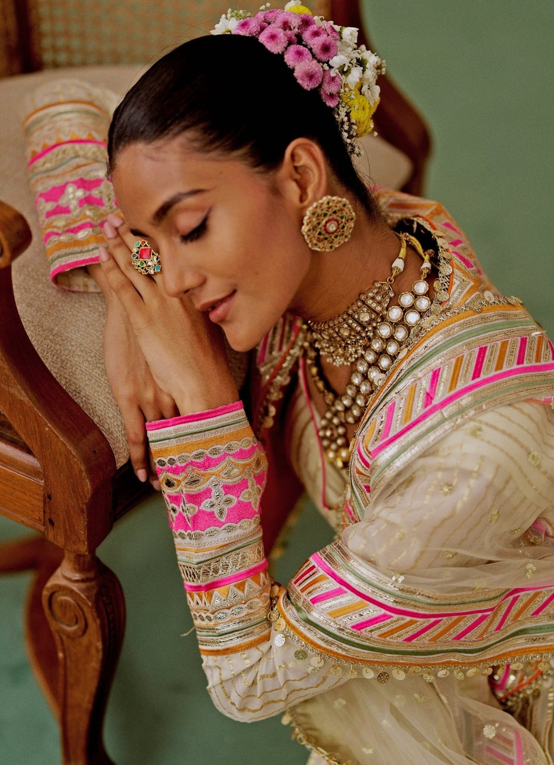 Gopi Vaid Ivory Organza Anarkali Set With JacketFabilicious Fashion