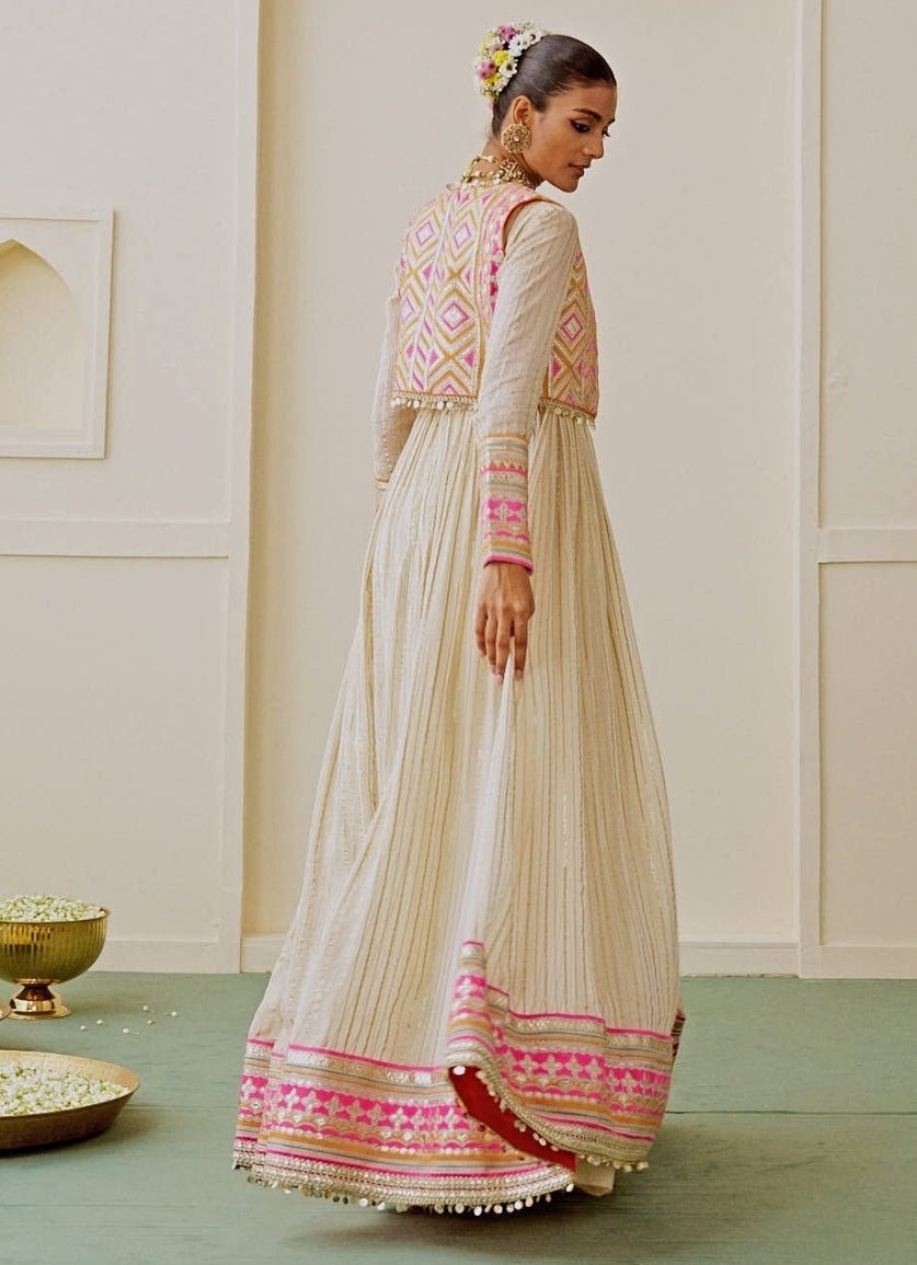 Gopi Vaid Ivory Organza Anarkali Set With JacketFabilicious Fashion