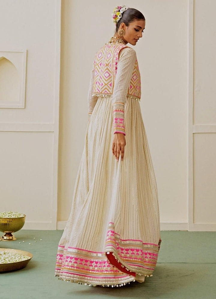 Gopi Vaid Ivory Organza Anarkali Set With JacketFabilicious Fashion