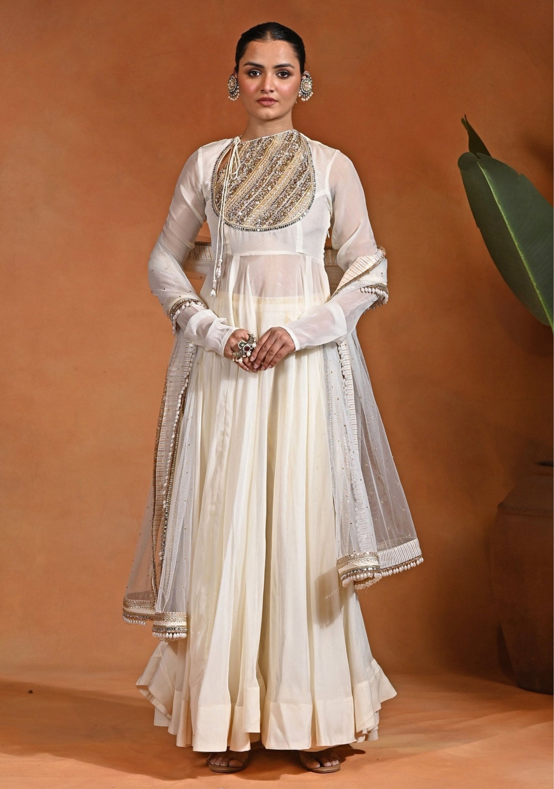 Rishi and Vibhuti Ivory Organza Anarkali SetFabilicious Fashion