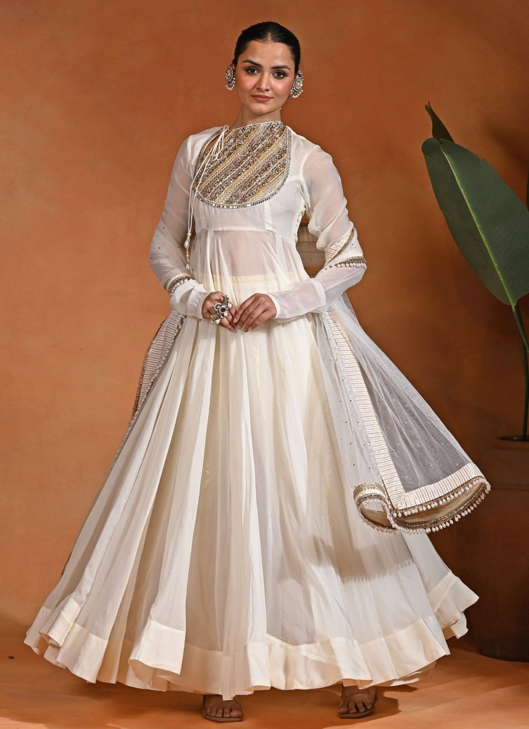 Rishi and Vibhuti Ivory Organza Anarkali SetFabilicious Fashion