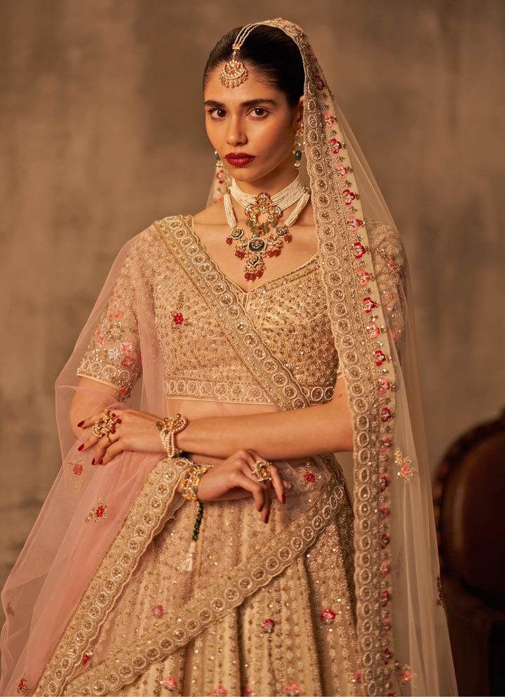 Ivory Organza Double Dupatta Bridal Lehenga Set Angad Singh - Fabilicious Fashion