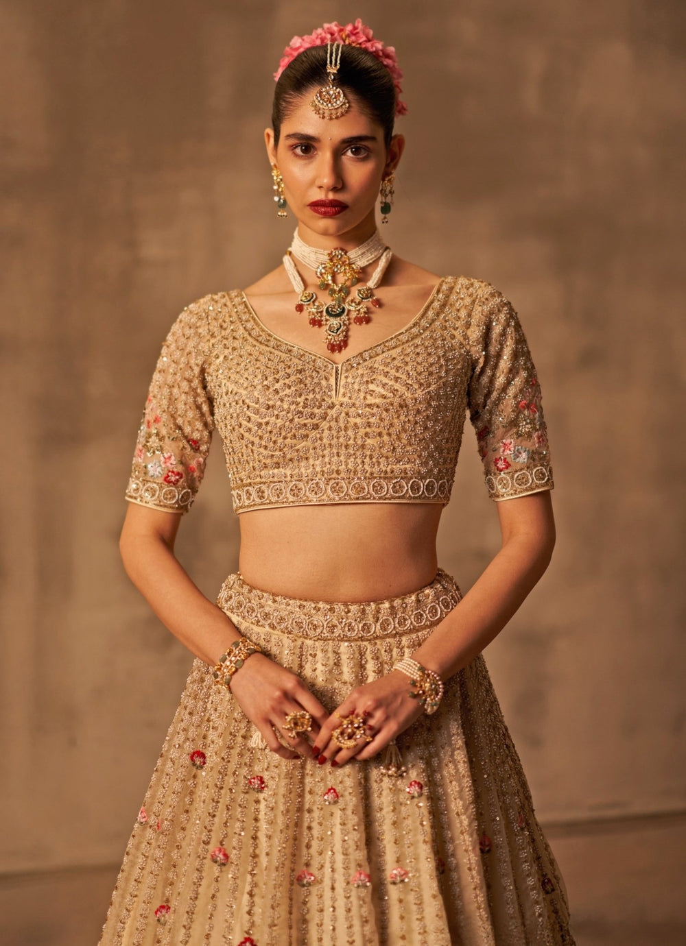 Ivory Organza Double Dupatta Bridal Lehenga Set Angad Singh - Fabilicious Fashion