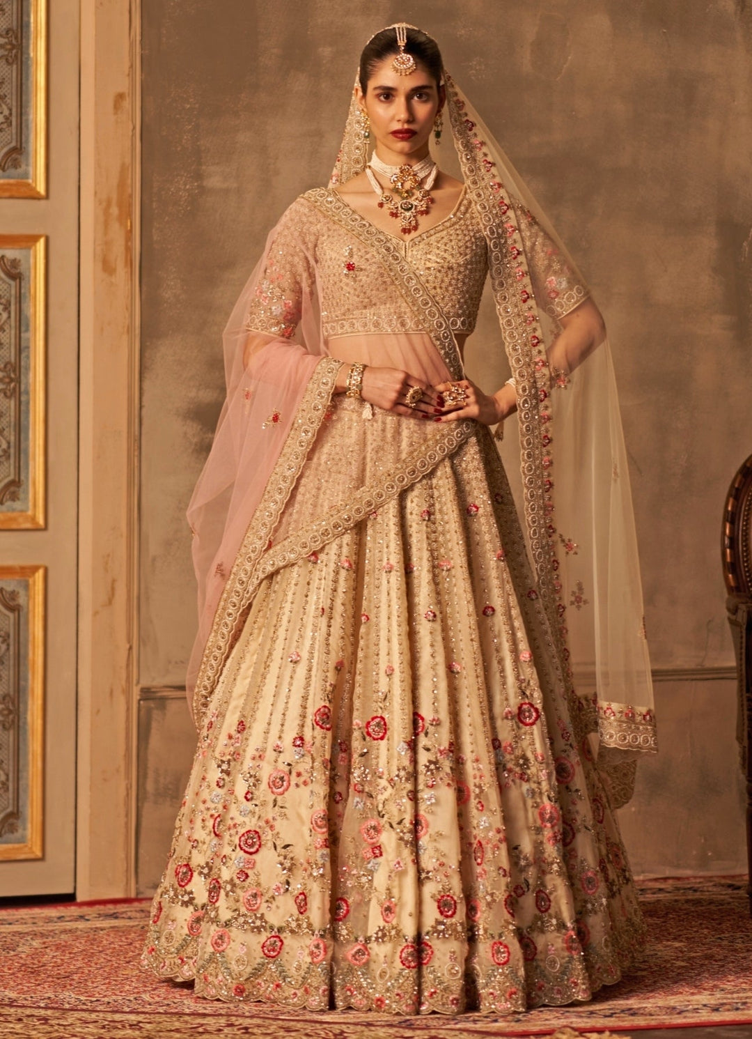 Ivory Organza Double Dupatta Bridal Lehenga Set Angad Singh - Fabilicious Fashion