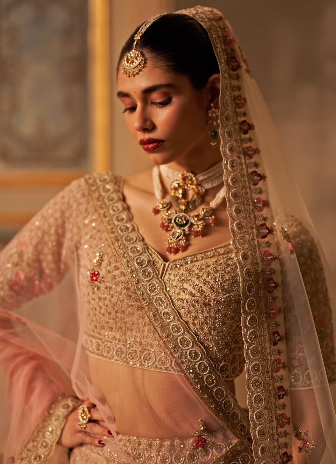 Ivory Organza Double Dupatta Bridal Lehenga Set Angad Singh - Fabilicious Fashion