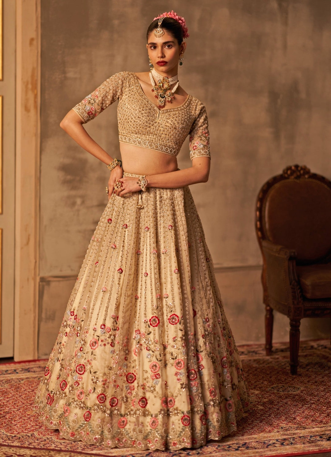 Ivory Organza Double Dupatta Bridal Lehenga Set Angad Singh - Fabilicious Fashion