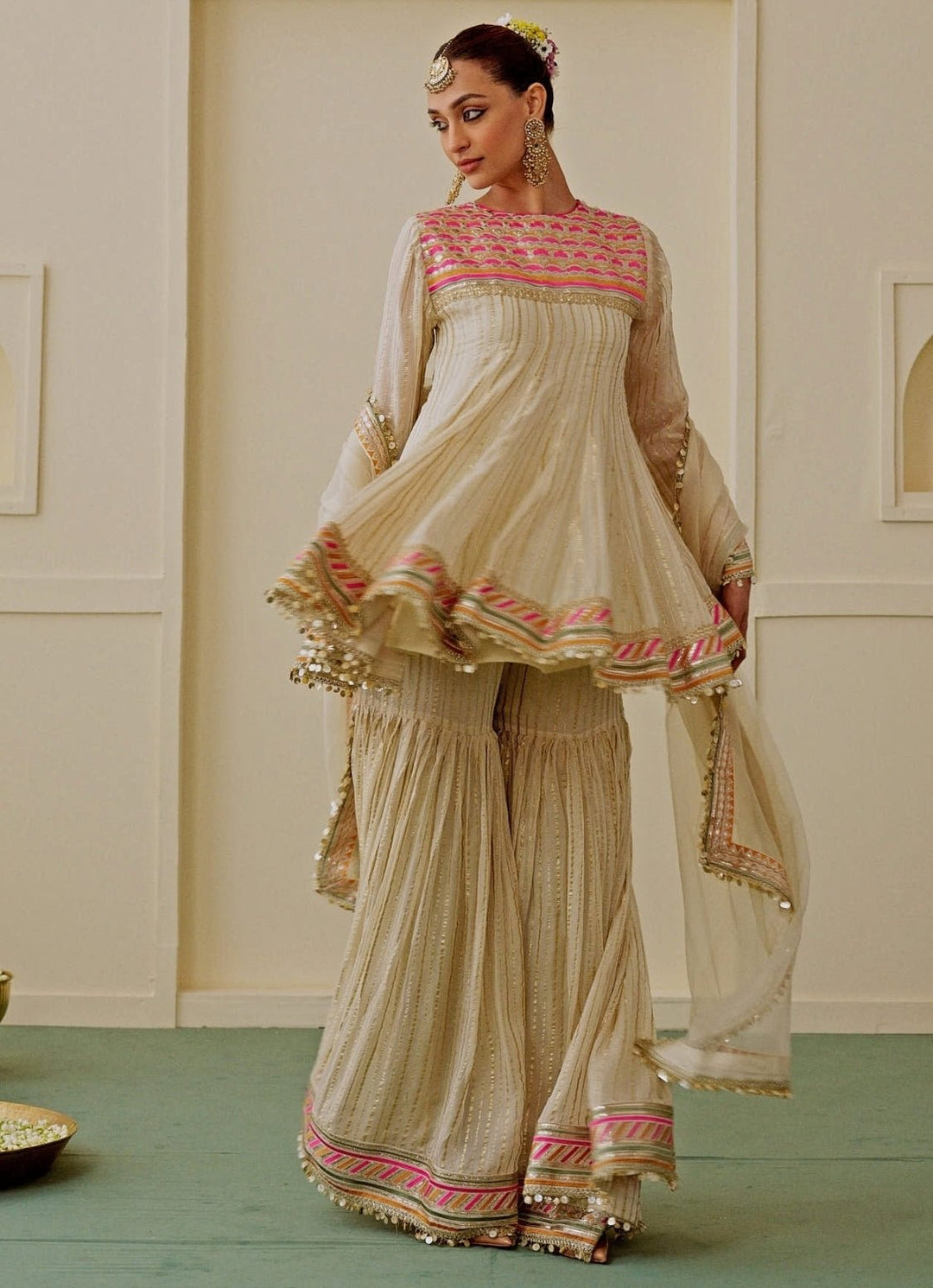 Gopi Vaid Ivory Organza Kurta Sharara SetFabilicious Fashion