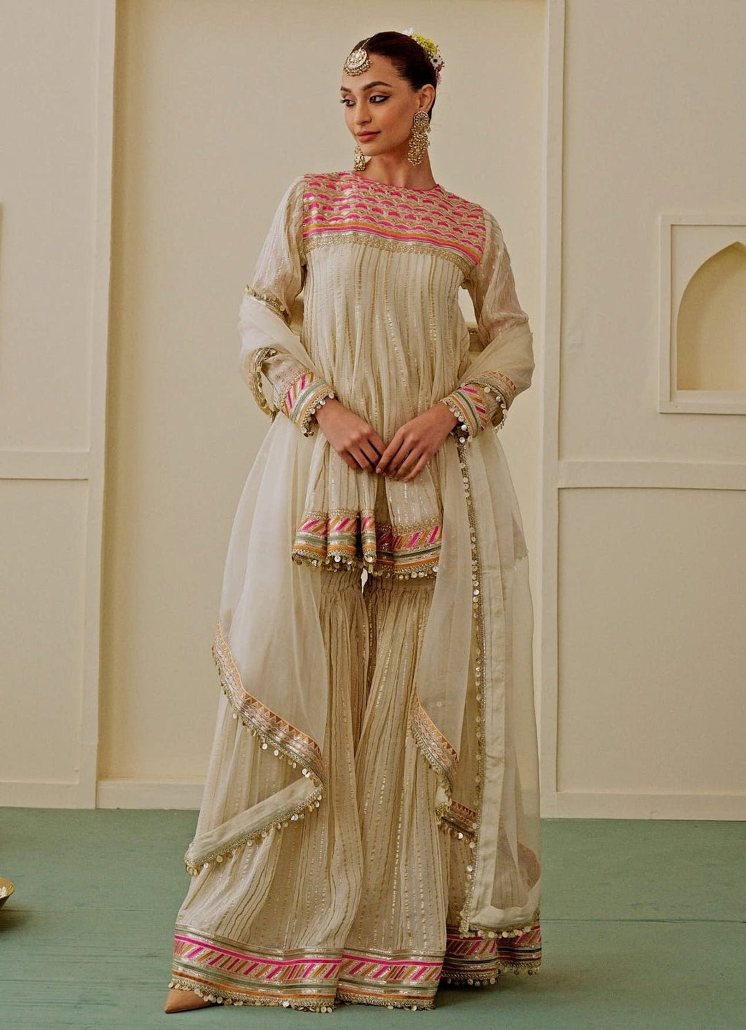 Gopi Vaid Ivory Organza Kurta Sharara SetFabilicious Fashion