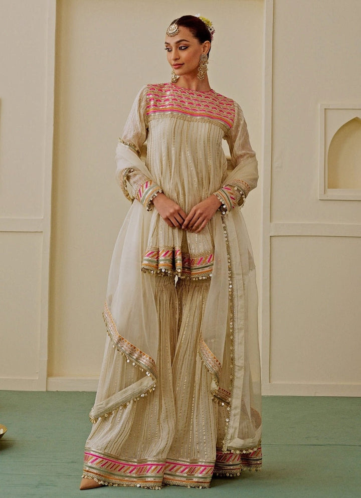 Gopi Vaid Ivory Organza Kurta Sharara SetFabilicious Fashion