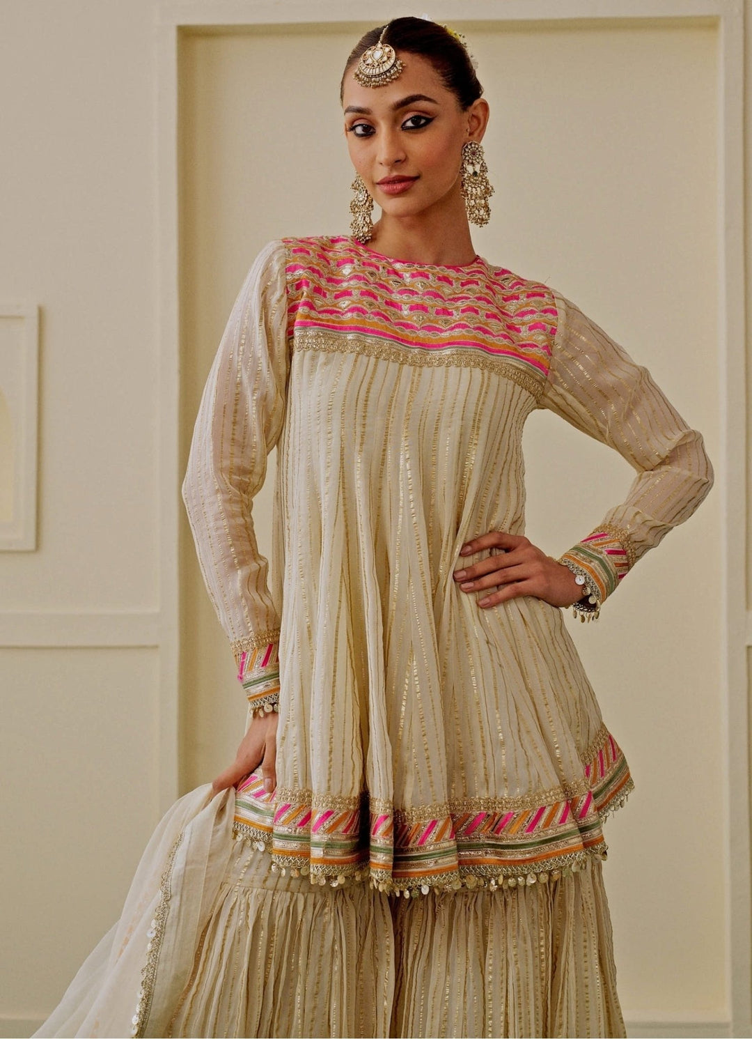Gopi Vaid Ivory Organza Kurta Sharara SetFabilicious Fashion