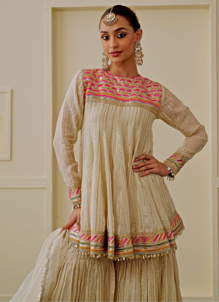 Gopi Vaid Ivory Organza Kurta Sharara SetFabilicious Fashion