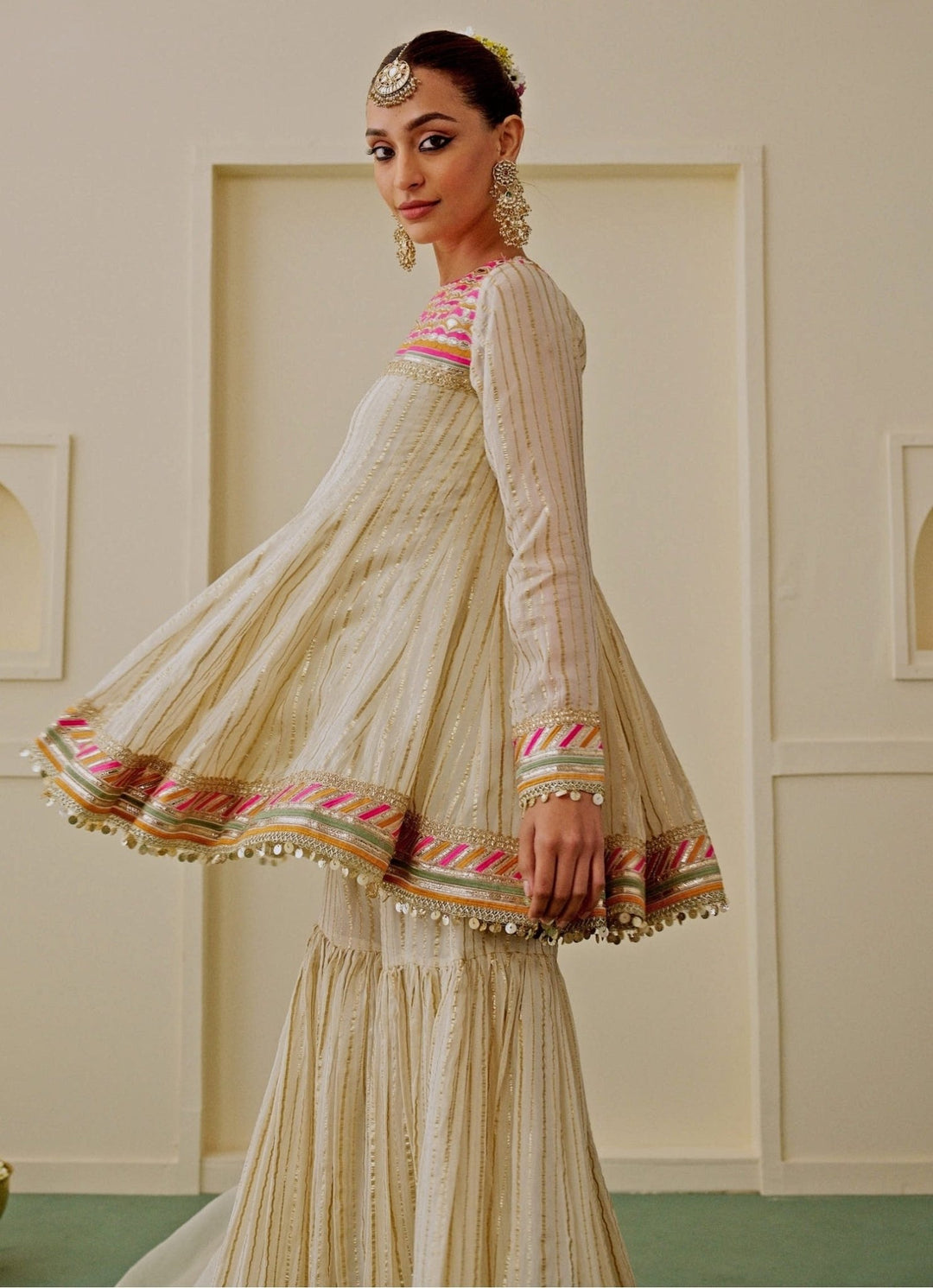 Gopi Vaid Ivory Organza Kurta Sharara SetFabilicious Fashion