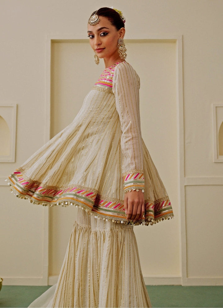 Gopi Vaid Ivory Organza Kurta Sharara SetFabilicious Fashion
