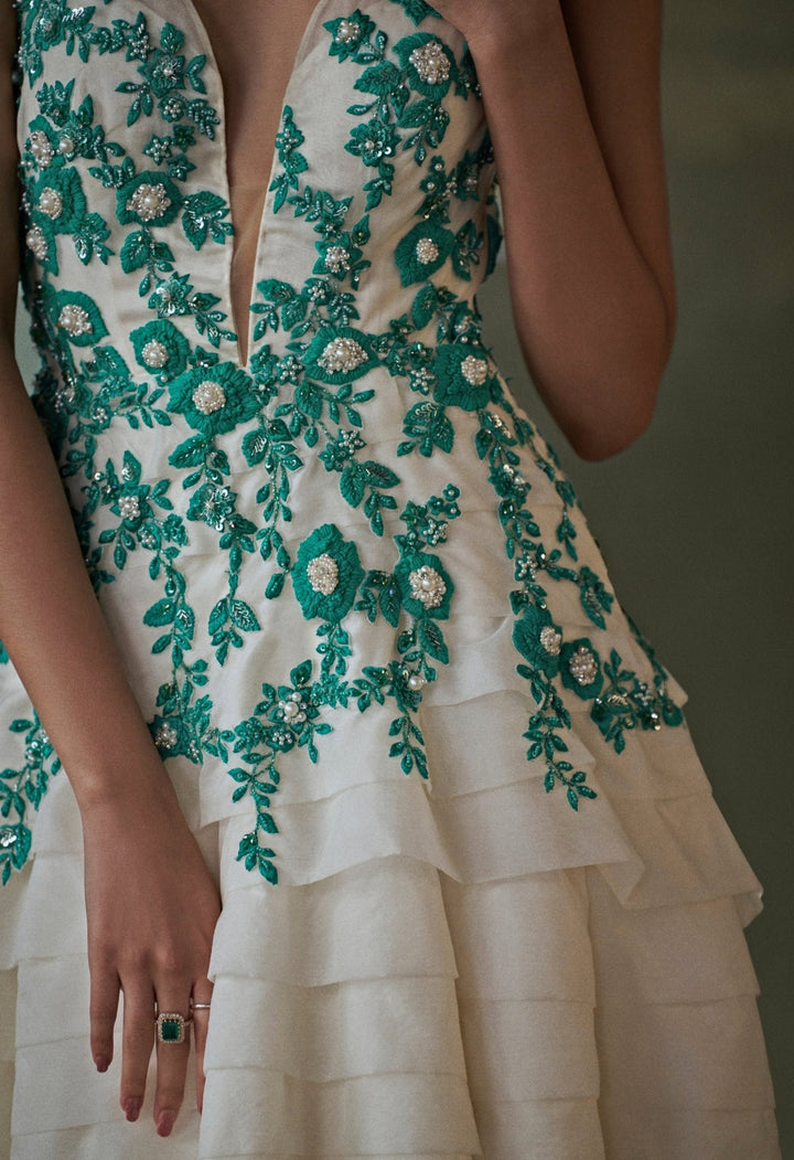 Ivory Organza Layered Assymetrical Dress Nitika Gujral - Fabilicious Fashion