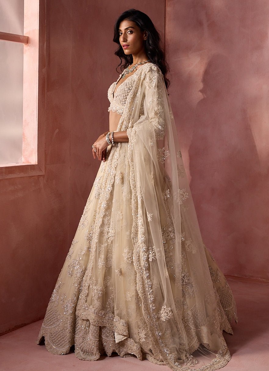 Ivory Organza Lehenga Set Nitika Gujral - Fabilicious Fashion