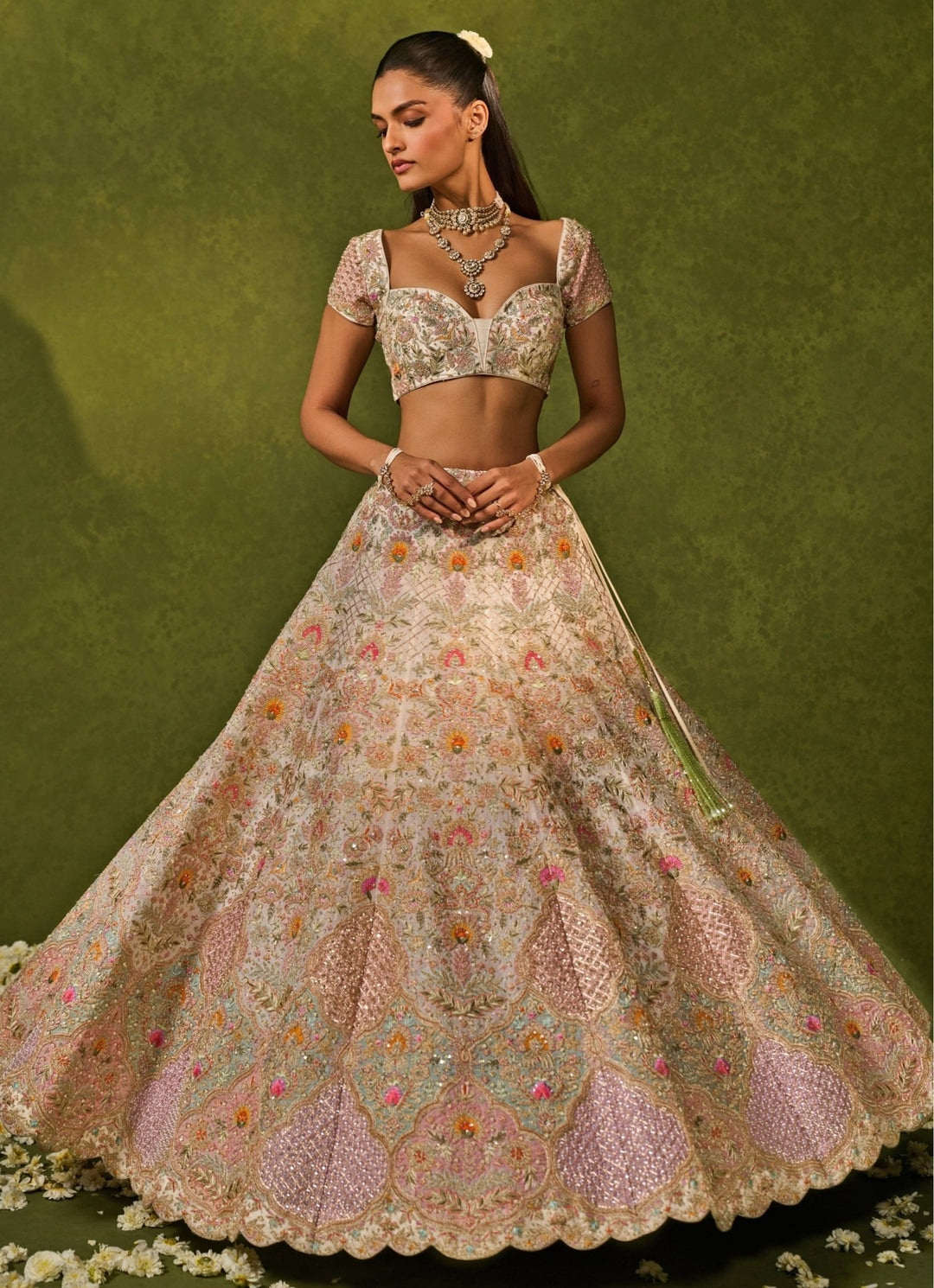 Ivory Organza Lehenga Chamee & Palak - Fabilicious Fashion